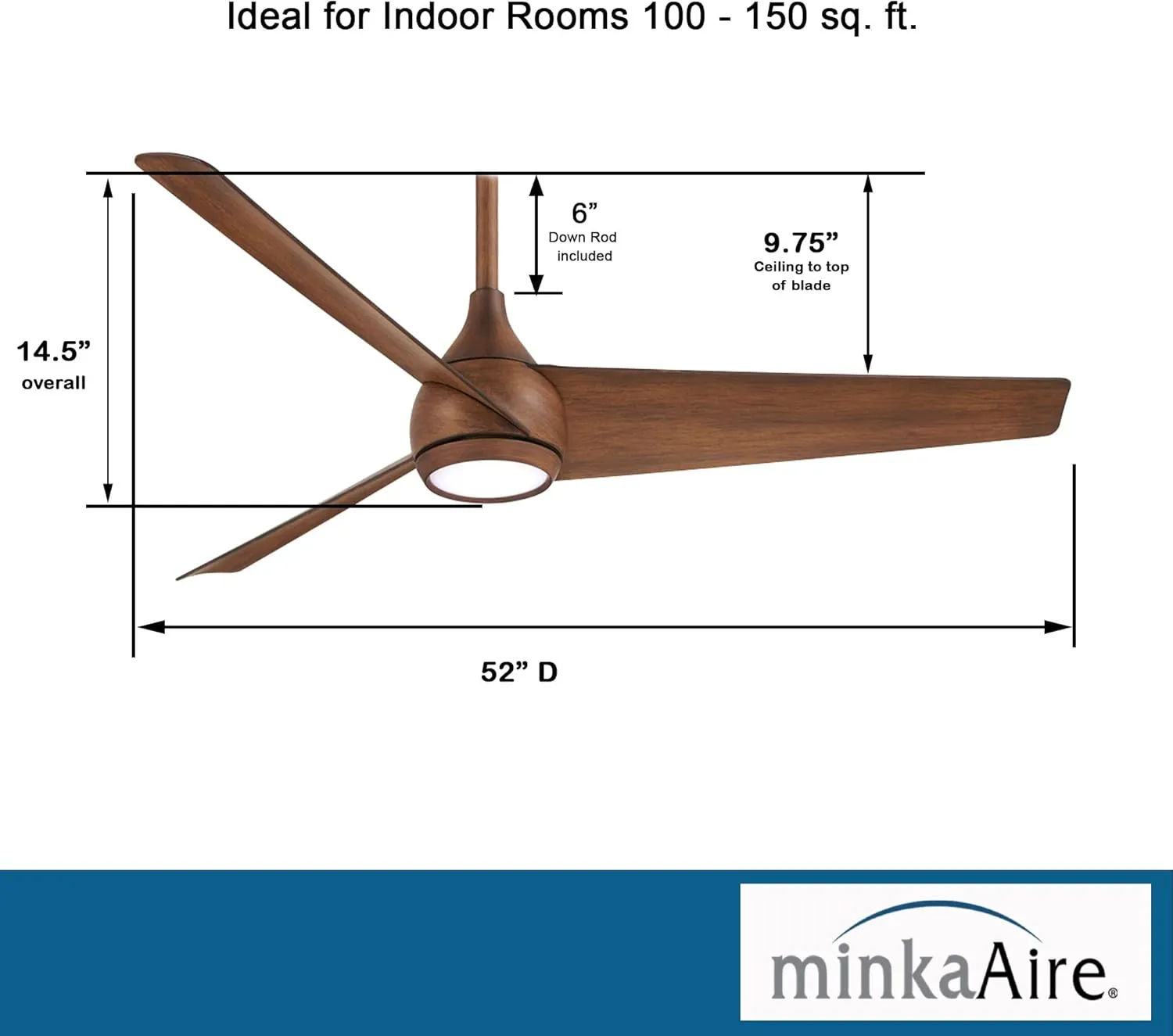 MINKA-AIRE F678L-DK Twist 52" Ceiling Fan with LED Lights and Remote Control, Distressed Koa