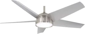 Minka Aire F781L-BNW Chubby 58" Outdoor Ceiling Fan with LED Lights and Remote Control, Brushed Nickel Wet