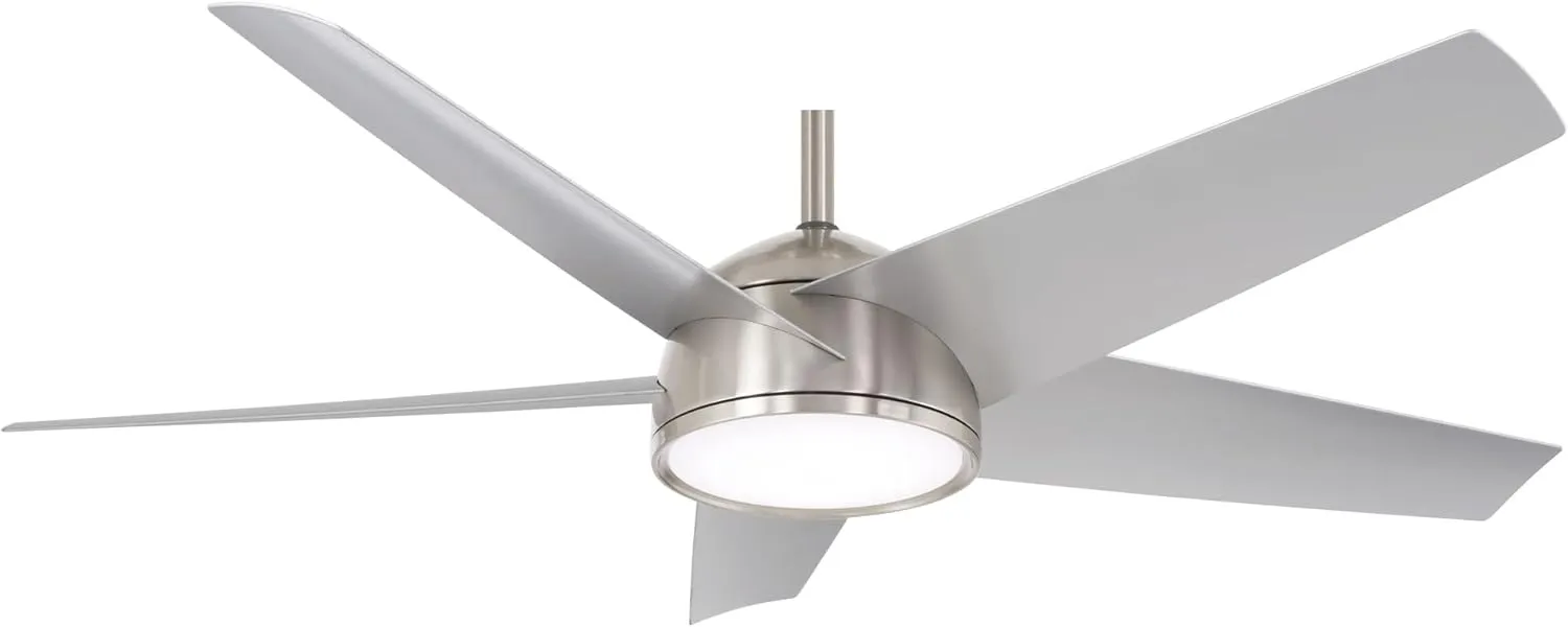Minka Aire F781L-BNW Chubby 58" Outdoor Ceiling Fan with LED Lights and Remote Control, Brushed Nickel Wet