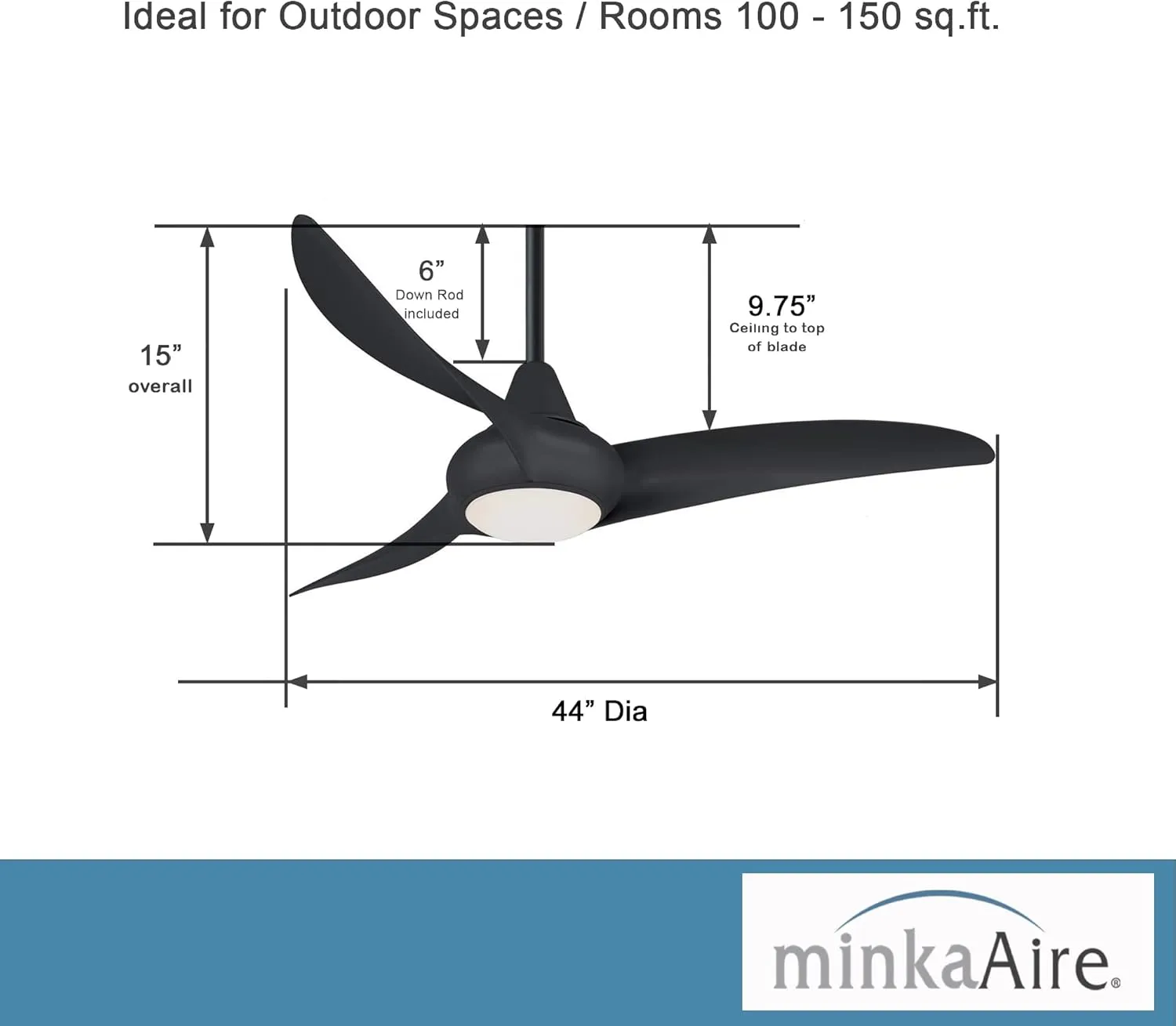 MINKA-AIRE F845-CL Light Wave LED 44" Black Low Profile Ceiling Fan with Light, Remote Control and 3.5 Inch Downrod