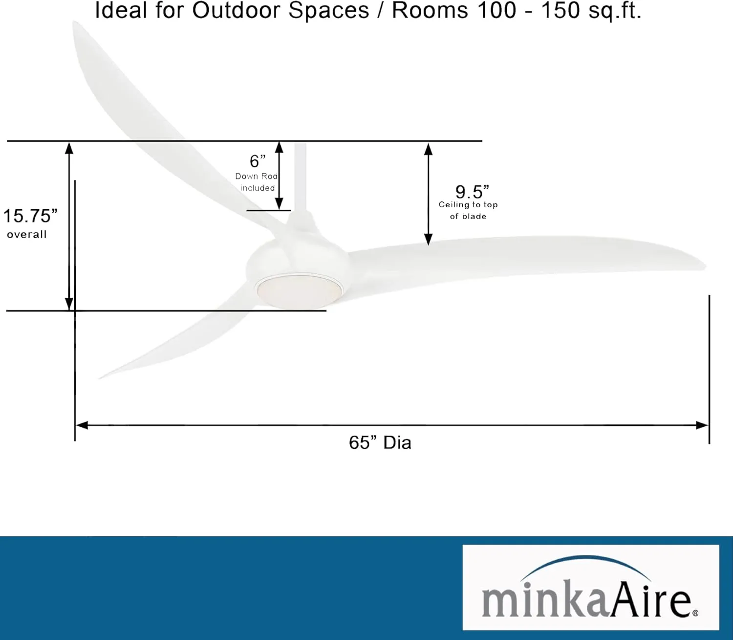 MINKA-AIRE F848-WH Light Wave 65" Ceiling Fan, White Finish with Remote and Additional 3.5" Downrod