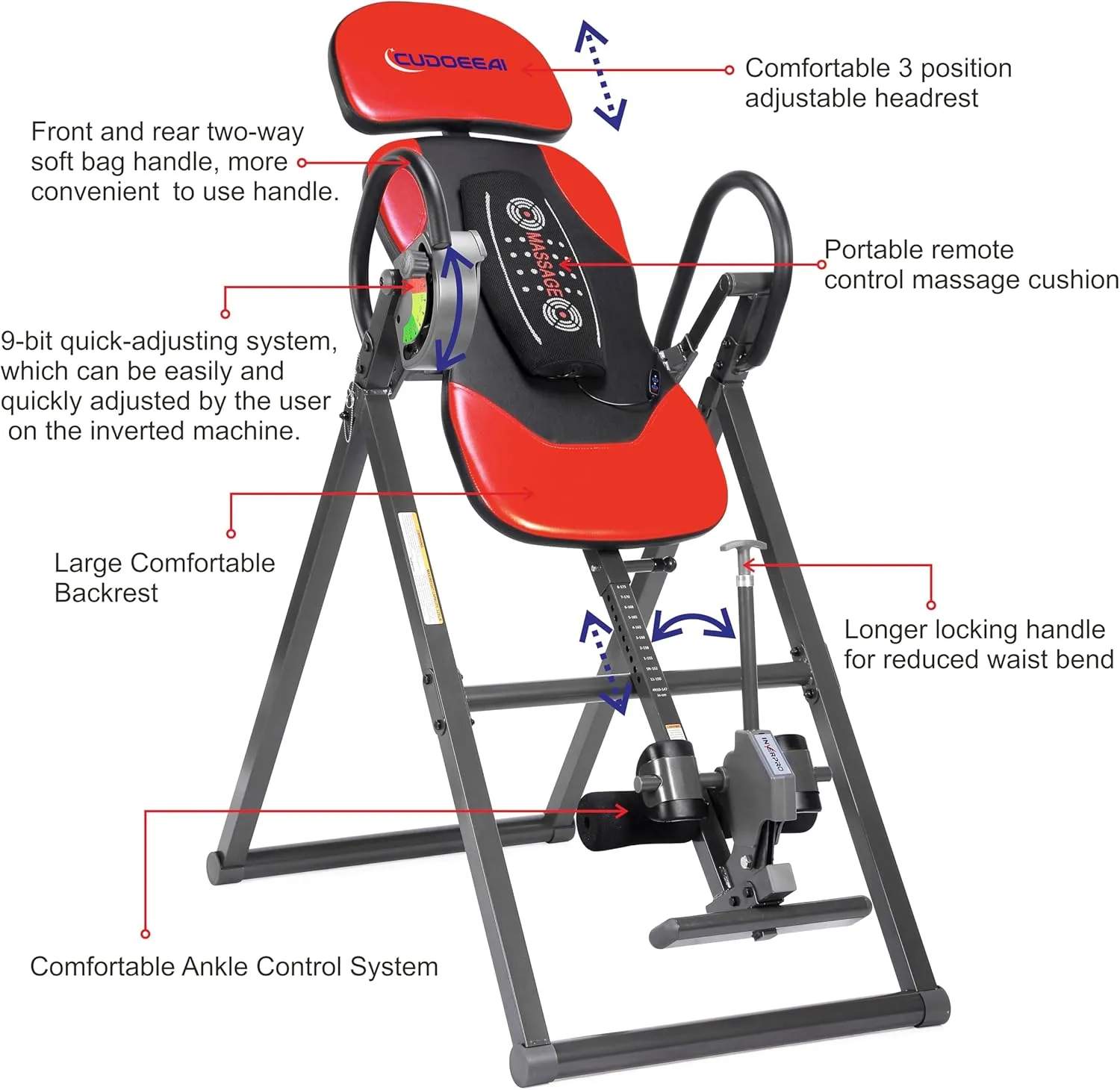Model 1 Massage Inversion Table,Folding Heavy Duty and 300 lb Weight Capacity，Inversion Table for Back Pain Relief