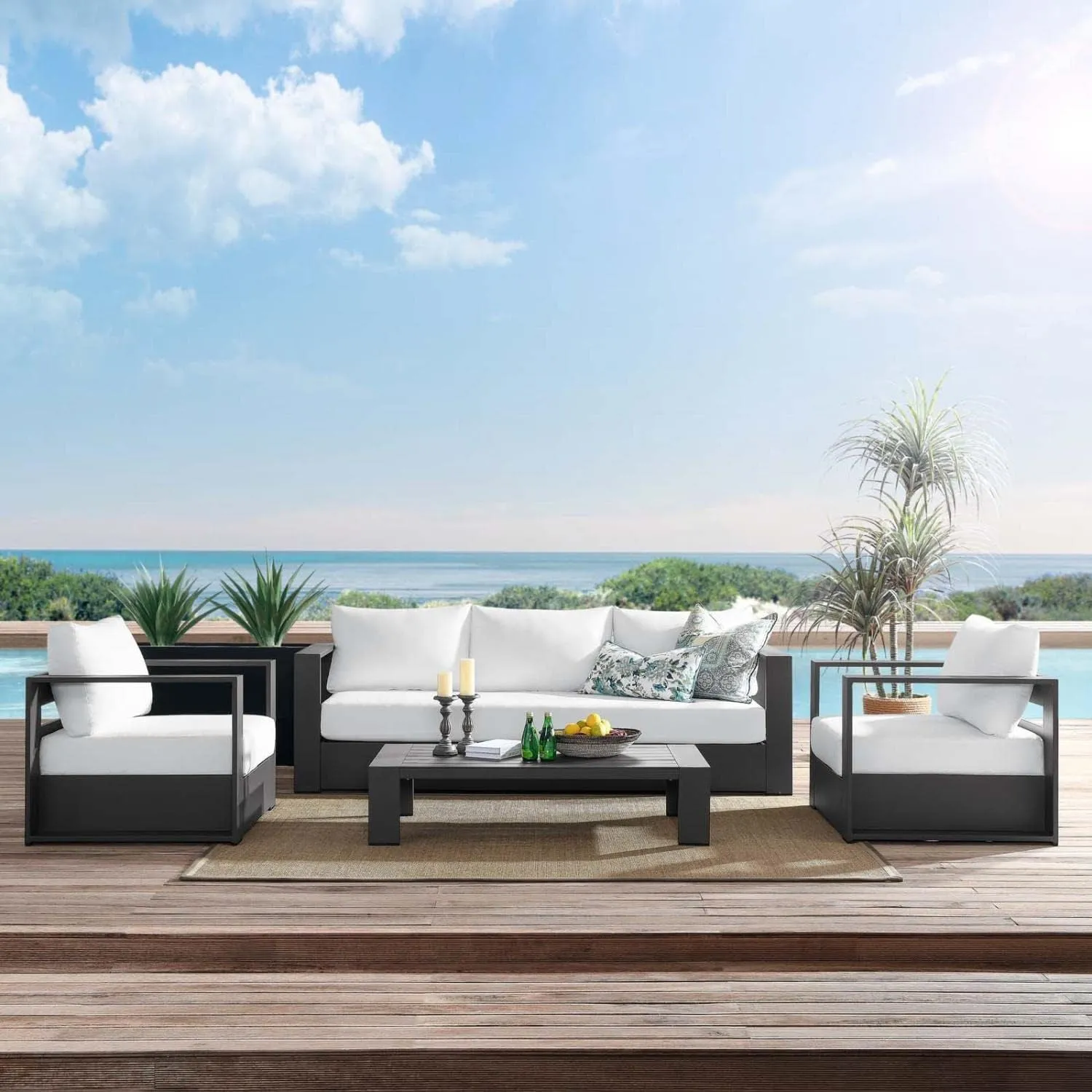 Modway Tahoe Aluminum 4-Piece Outdoor Patio Set in Gray White
