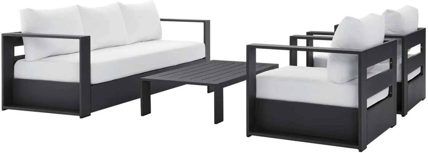 Modway Tahoe Aluminum 4-Piece Outdoor Patio Set in Gray White