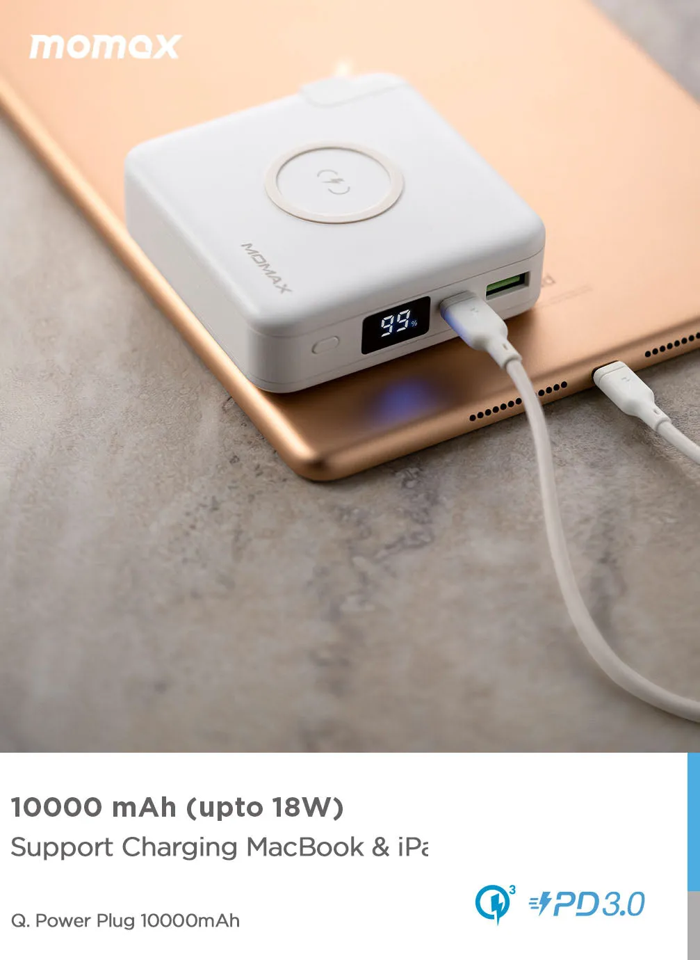 Momax Q.Power Plug Adapter [10000mAh] with Wireless Portable Charger [10W]