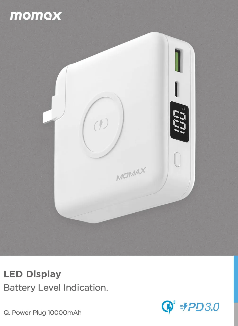 Momax Q.Power Plug Adapter [10000mAh] with Wireless Portable Charger [10W]