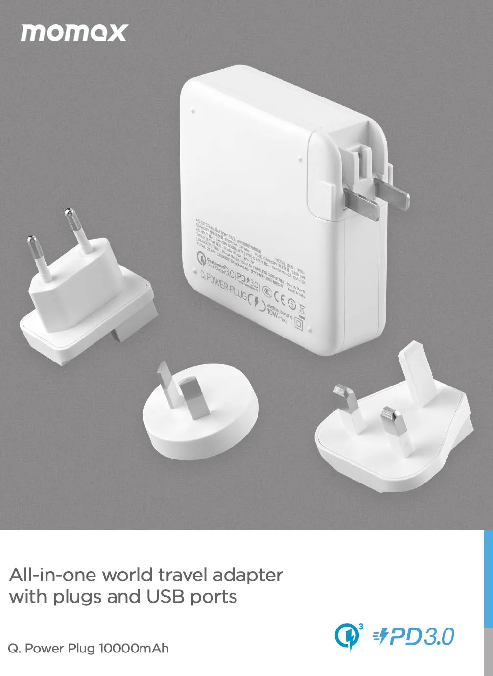 Momax Q.Power Plug Adapter [10000mAh] with Wireless Portable Charger [10W]