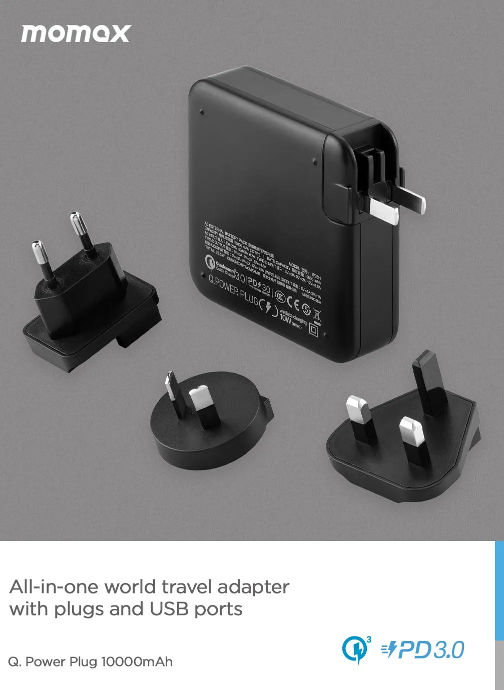 Momax Q.Power Plug Adapter [10000mAh] with Wireless Portable Charger [10W]