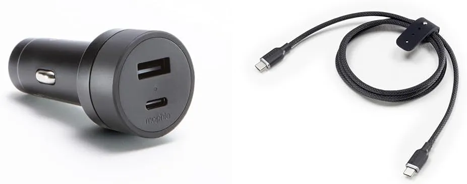 mophie 42W Dual USB-C   USB-A Car Charger, 60W Power Delivery USB-C to USB-C 2m Cable