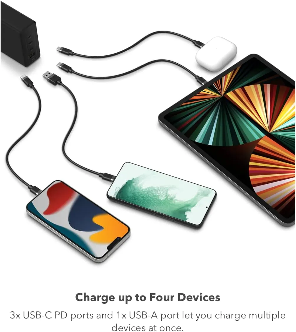 Mophie speedport 120 USB-C Charger GaN 120W, 4-Port Fast Compact Wall Charger for MacBook Pro/Air, iPad Pro, Samsung Galaxy S25/S24, Dell XPS 13, Google Pixel 9, iPhone 14/13/12 Pro, and More - Black