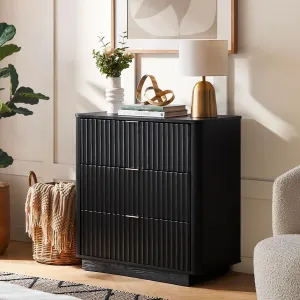 mopio Brooklyn 3 Drawer Dresser for Bedroom, Mid Century Modern Chest of Drawers, Wood Tall Nightstand, Waveform Fluted Side Table, Enhanced Safety, ASTM F2057-23 Sturdy Compliant (Black)