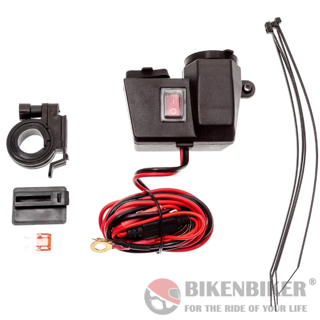 Motorcycle Handlebar Charger Mount 12V   Dual USB Charger - Ultimateaddons