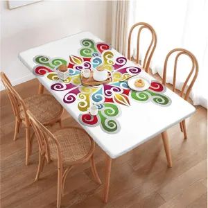 Multicolor Rectangle Elastic Fitted Tablecloth Floral Colorful Wings Artwork Tablecloth Elastic Edge Fitted Table Cover Leaves Colorful Fits up 4 Foot Tables