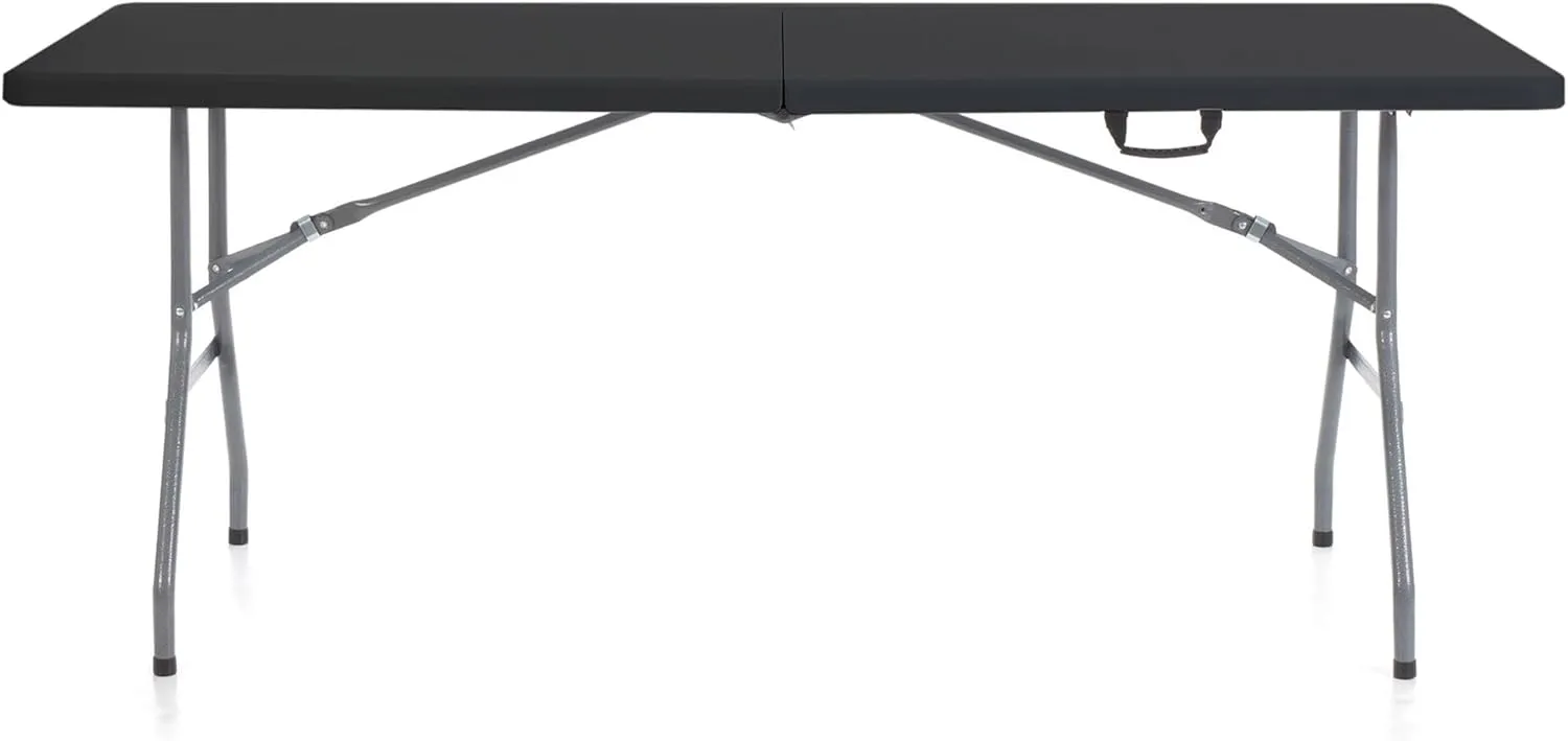 Multipurpose Banquet Fold-in-Half Table Lightweight Durable Desk with Secure Base for Indoor and Outdoor Events, 6 Foot, Black