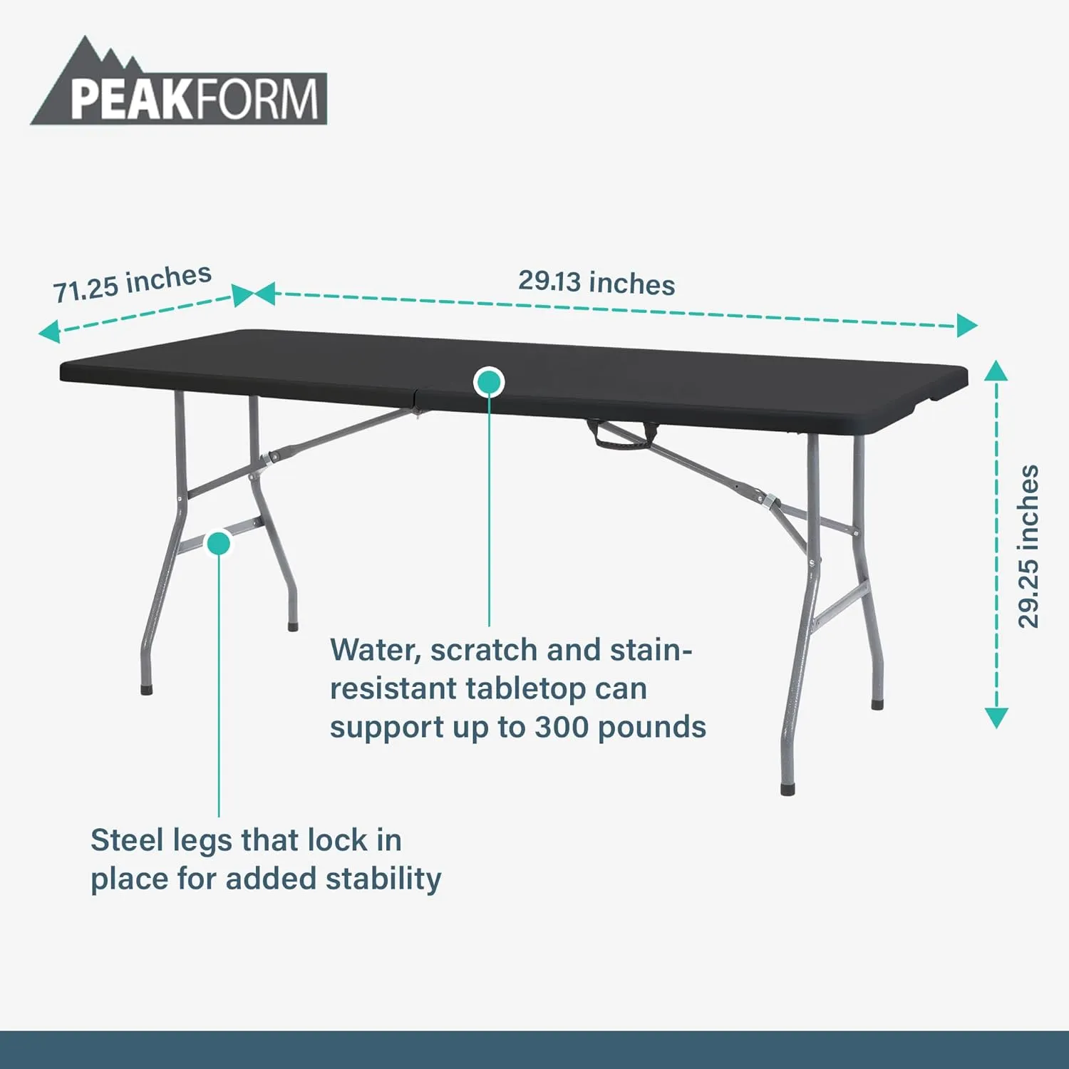 Multipurpose Banquet Fold-in-Half Table Lightweight Durable Desk with Secure Base for Indoor and Outdoor Events, 6 Foot, Black