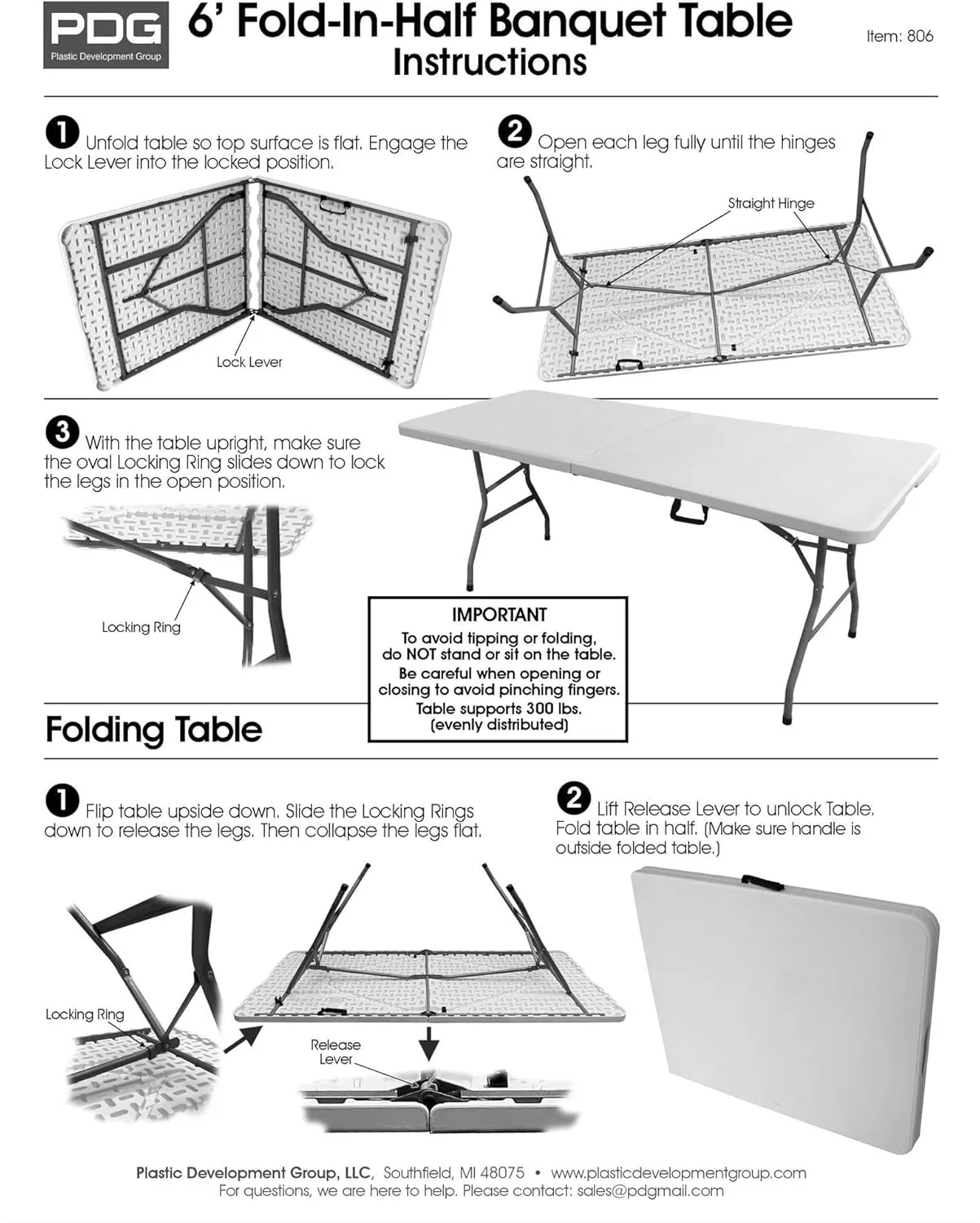 Multipurpose Banquet Fold-in-Half Table Lightweight Durable Desk with Secure Base for Indoor and Outdoor Events, 6 Foot, Black