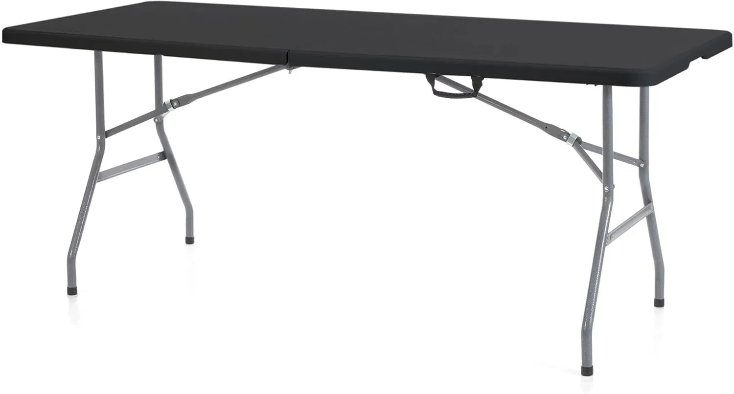 Multipurpose Banquet Fold-in-Half Table Lightweight Durable Desk with Secure Base for Indoor and Outdoor Events, 6 Foot, Black