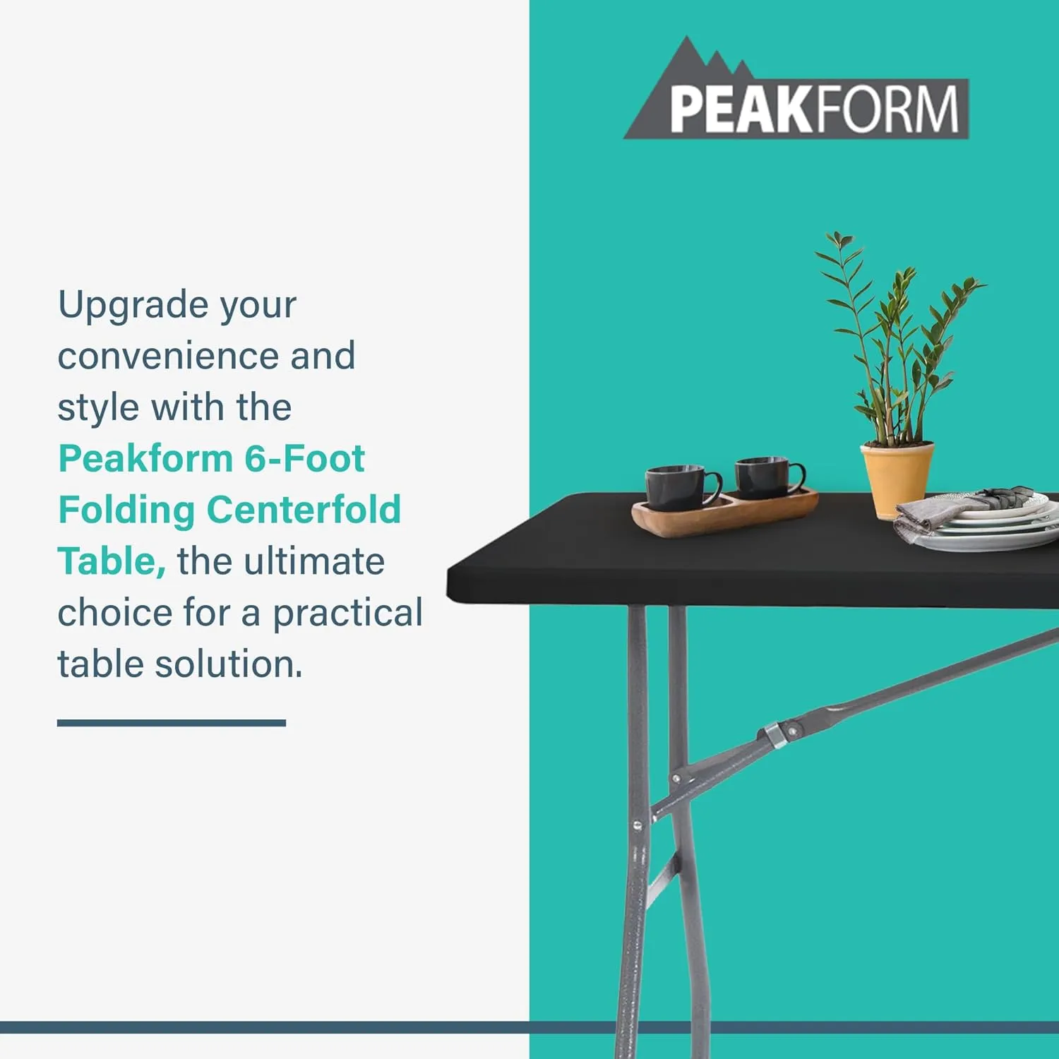 Multipurpose Banquet Fold-in-Half Table Lightweight Durable Desk with Secure Base for Indoor and Outdoor Events, 6 Foot, Black
