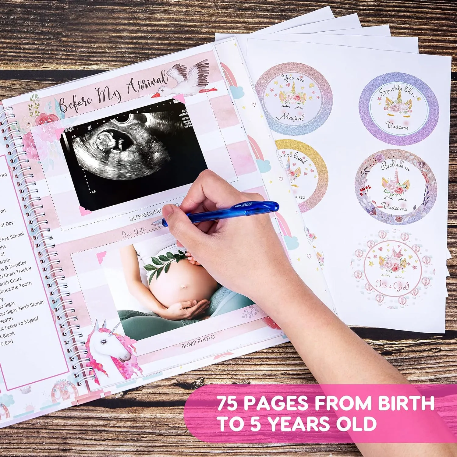 My Memory Book with Keepsake Box, Baby Milestone Stickers, Photo Corners & Footprint Kit, Unicorn Design - Baby First Five Years, Scrapbook, Journal, Photo Album for Newborn to 5