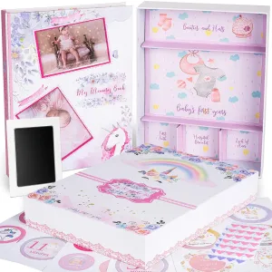 My Memory Book with Keepsake Box, Baby Milestone Stickers, Photo Corners & Footprint Kit, Unicorn Design - Baby First Five Years, Scrapbook, Journal, Photo Album for Newborn to 5