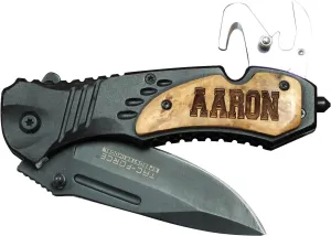 My Personal Memories Engraved Personalized Wood Handle Rescue Pocket Knife - Father's Day Groomsmen Gifts - All Black Knife