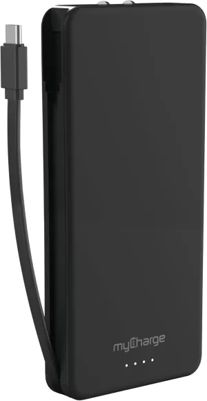 myCharge Power   Plug Portable Charger USB C Dual Power Bank with 20,000mAh Internal Battery, Built-in Cable, Additional Port, Fold Away Wall Plug for Fast Charging of Apple, Android, 120 hrs