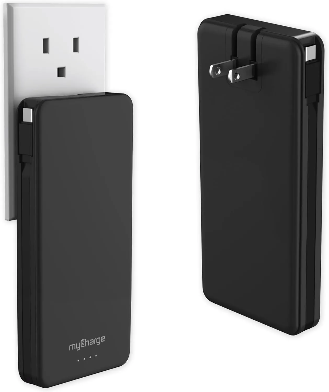 myCharge Power   Plug Portable Charger USB C Dual Power Bank with 20,000mAh Internal Battery, Built-in Cable, Additional Port, Fold Away Wall Plug for Fast Charging of Apple, Android, 120 hrs