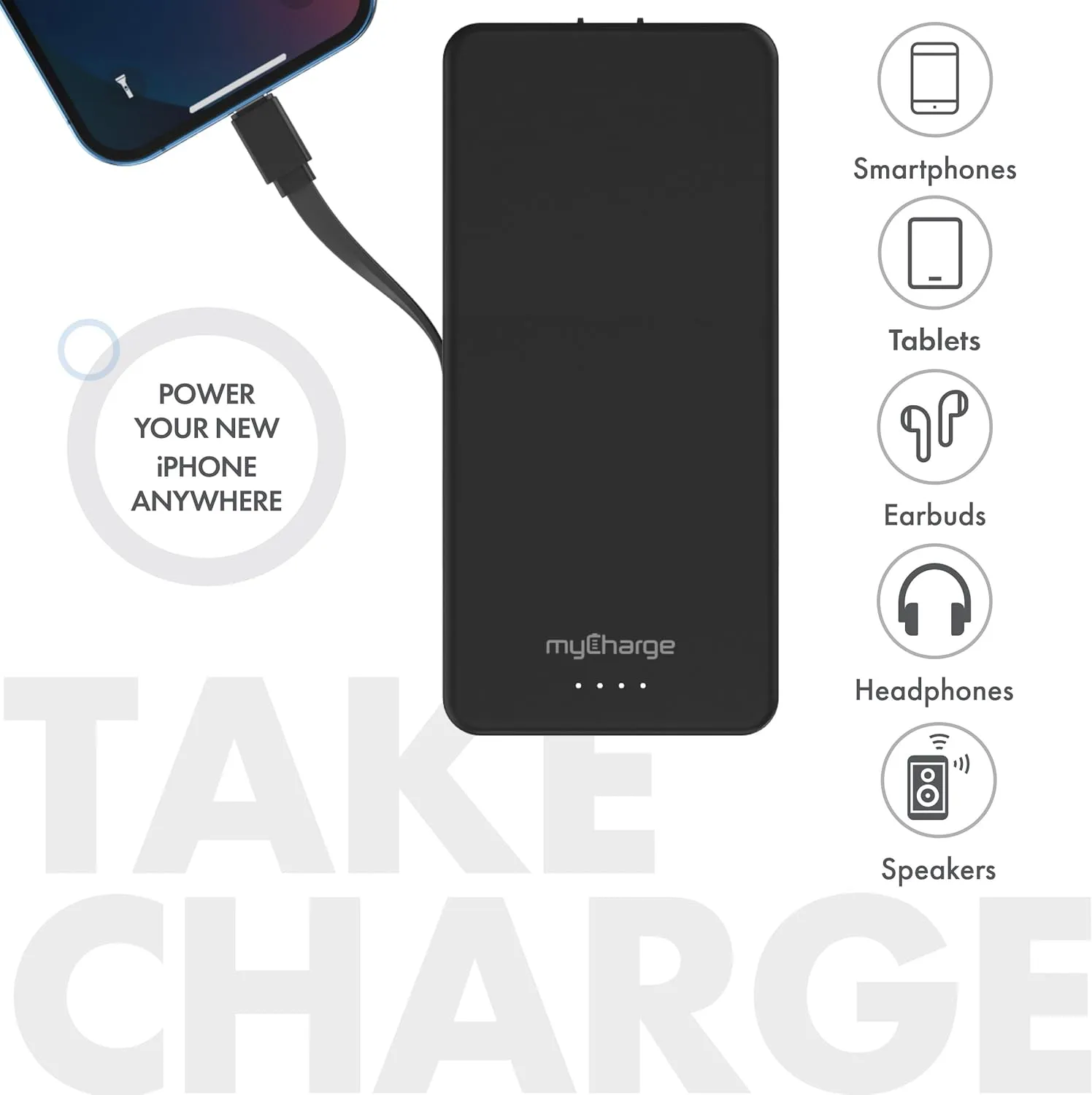 myCharge Power   Plug Portable Charger USB C Dual Power Bank with 20,000mAh Internal Battery, Built-in Cable, Additional Port, Fold Away Wall Plug for Fast Charging of Apple, Android, 120 hrs