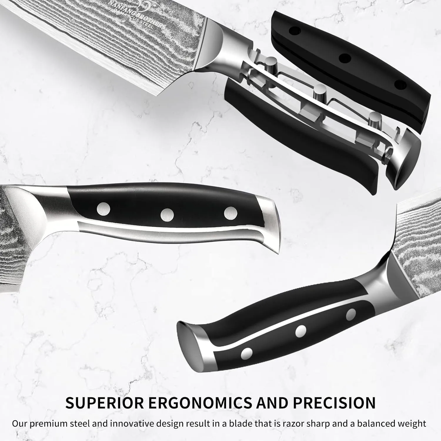 NANFANG BROTHERS Knife Sets for Kitchen with Block, Damascus Kitchen Knife Set with Block, ABS Ergonomic Handle for Chef Knife Set and Kitchen Shear