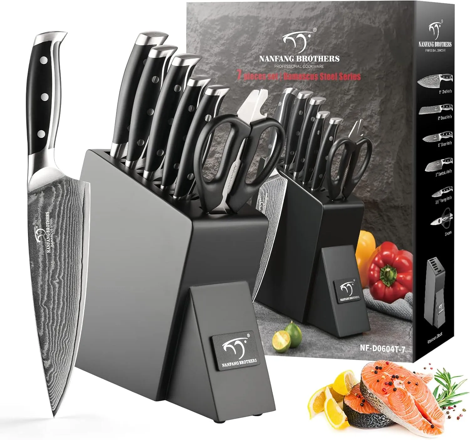 NANFANG BROTHERS Knife Sets for Kitchen with Block, Damascus Kitchen Knife Set with Block, ABS Ergonomic Handle for Chef Knife Set and Kitchen Shear