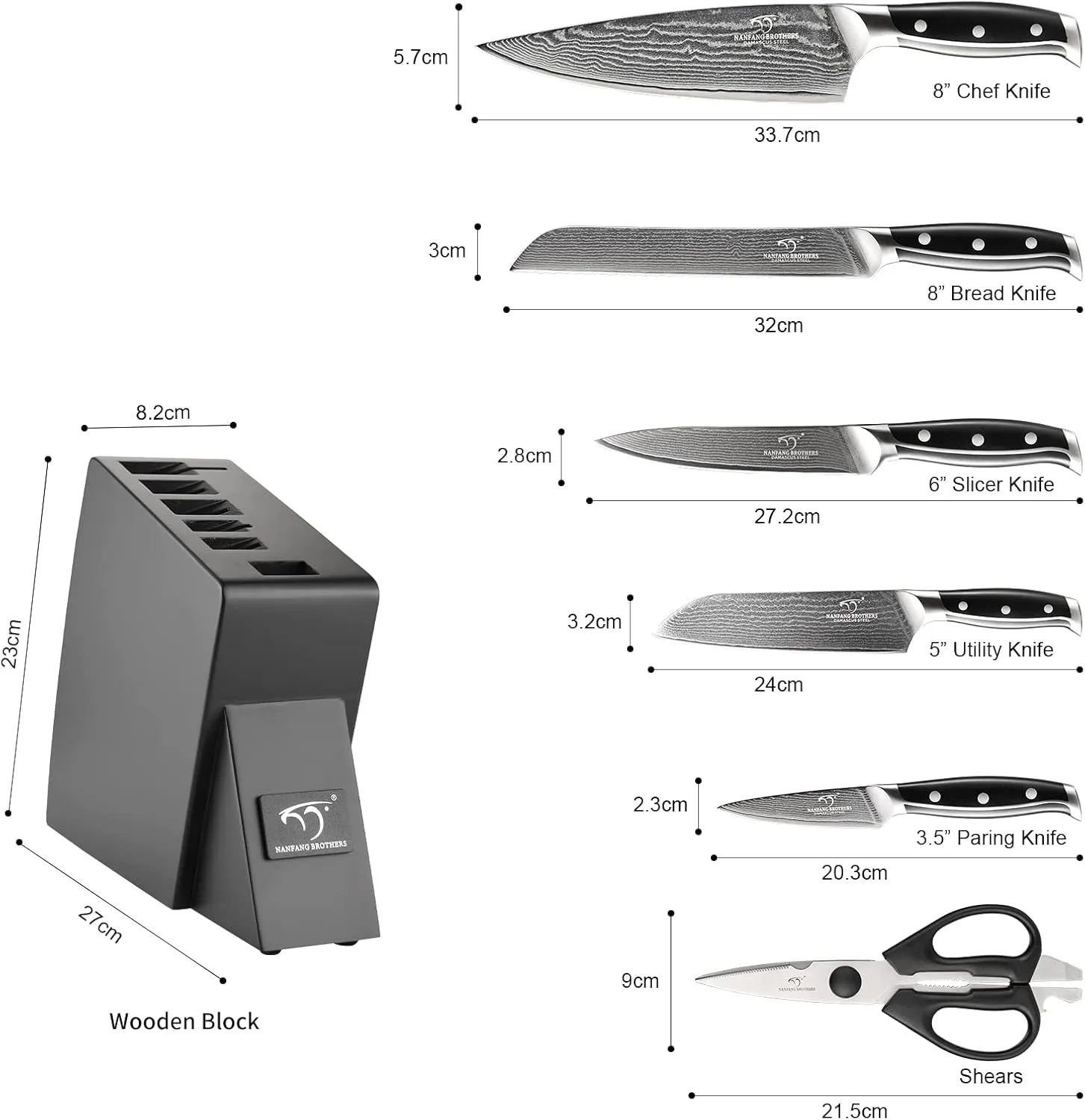 NANFANG BROTHERS Knife Sets for Kitchen with Block, Damascus Kitchen Knife Set with Block, ABS Ergonomic Handle for Chef Knife Set and Kitchen Shear