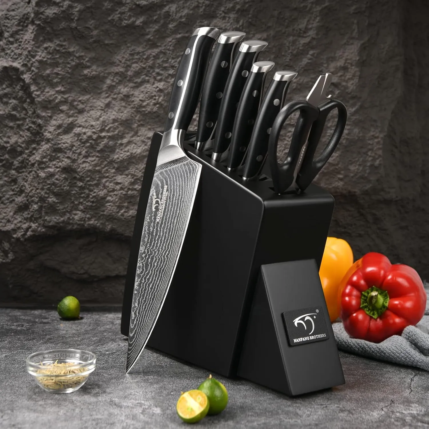 NANFANG BROTHERS Knife Sets for Kitchen with Block, Damascus Kitchen Knife Set with Block, ABS Ergonomic Handle for Chef Knife Set and Kitchen Shear