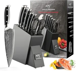 NANFANG BROTHERS Knife Sets for Kitchen with Block, Damascus Kitchen Knife Set with Block, ABS Ergonomic Handle for Chef Knife Set and Kitchen Shear