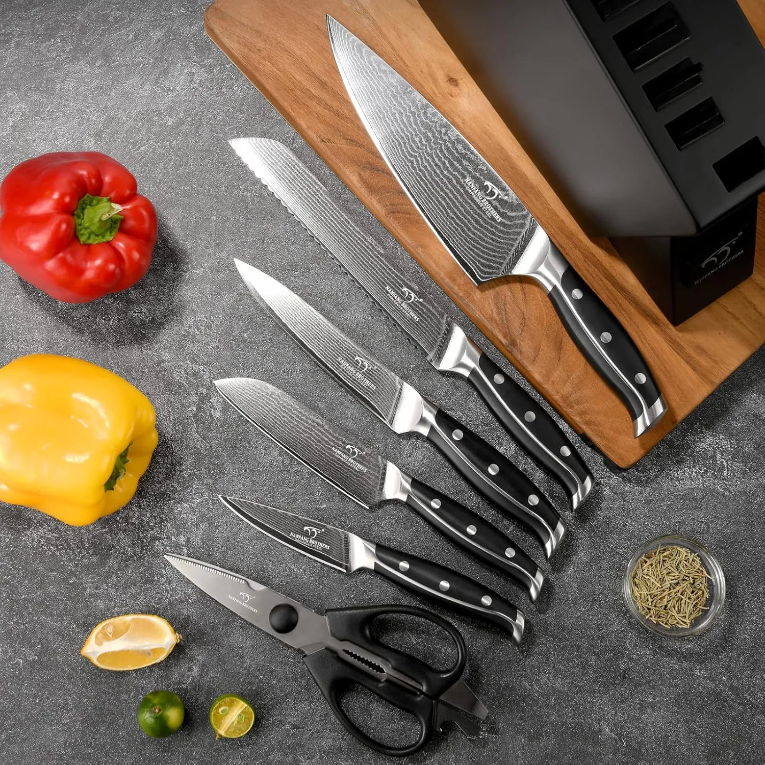 NANFANG BROTHERS Knife Sets for Kitchen with Block, Damascus Kitchen Knife Set with Block, ABS Ergonomic Handle for Chef Knife Set and Kitchen Shear