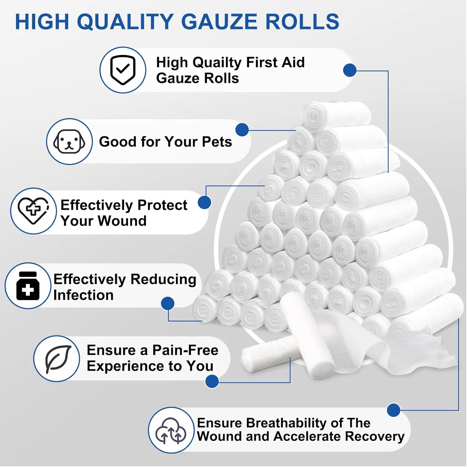 Navona 72 Pack Gauze Rolls Bandages, 4 in x 4.1 Yards, Individually Wrapped Breathable Rolled Gauze, Mummy Wraps, Premium First Aid Supplies & Medical Supplies for Wounds