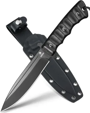 NedFoss BLACK PHOENIX Hunting Knife with Kydex Sheath, 5.5" 8Cr14Mov Survival Fixed Blade Knife with Full Tang G10 Handle, Bushcraft Camping and Tacitical Gifts for Men