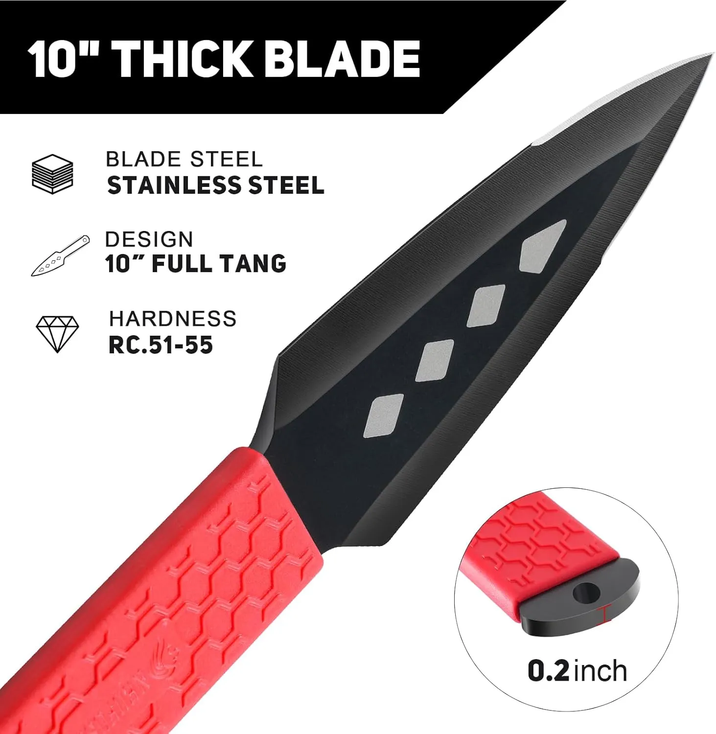 NedFoss KUNA Throwing Knives, 10" Throwing Spears 6Pack, 0.2" Thick Blade Throwing Knife Set, Inovative TPR Rubber Wrapped Handle, All-in-one Sheath for Recreation and Competition