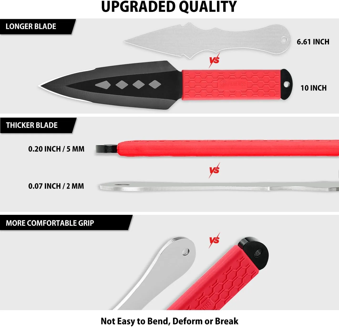 NedFoss KUNA Throwing Knives, 10" Throwing Spears 6Pack, 0.2" Thick Blade Throwing Knife Set, Inovative TPR Rubber Wrapped Handle, All-in-one Sheath for Recreation and Competition