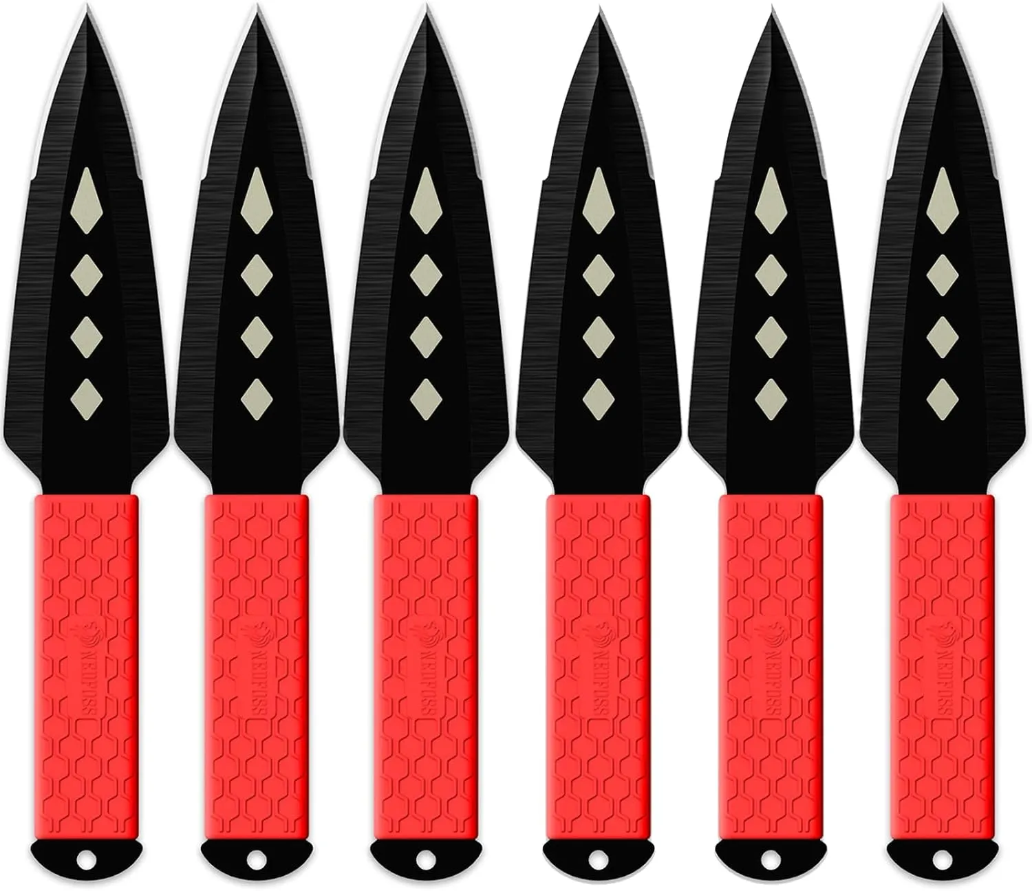 NedFoss KUNA Throwing Knives, 10" Throwing Spears 6Pack, 0.2" Thick Blade Throwing Knife Set, Inovative TPR Rubber Wrapped Handle, All-in-one Sheath for Recreation and Competition