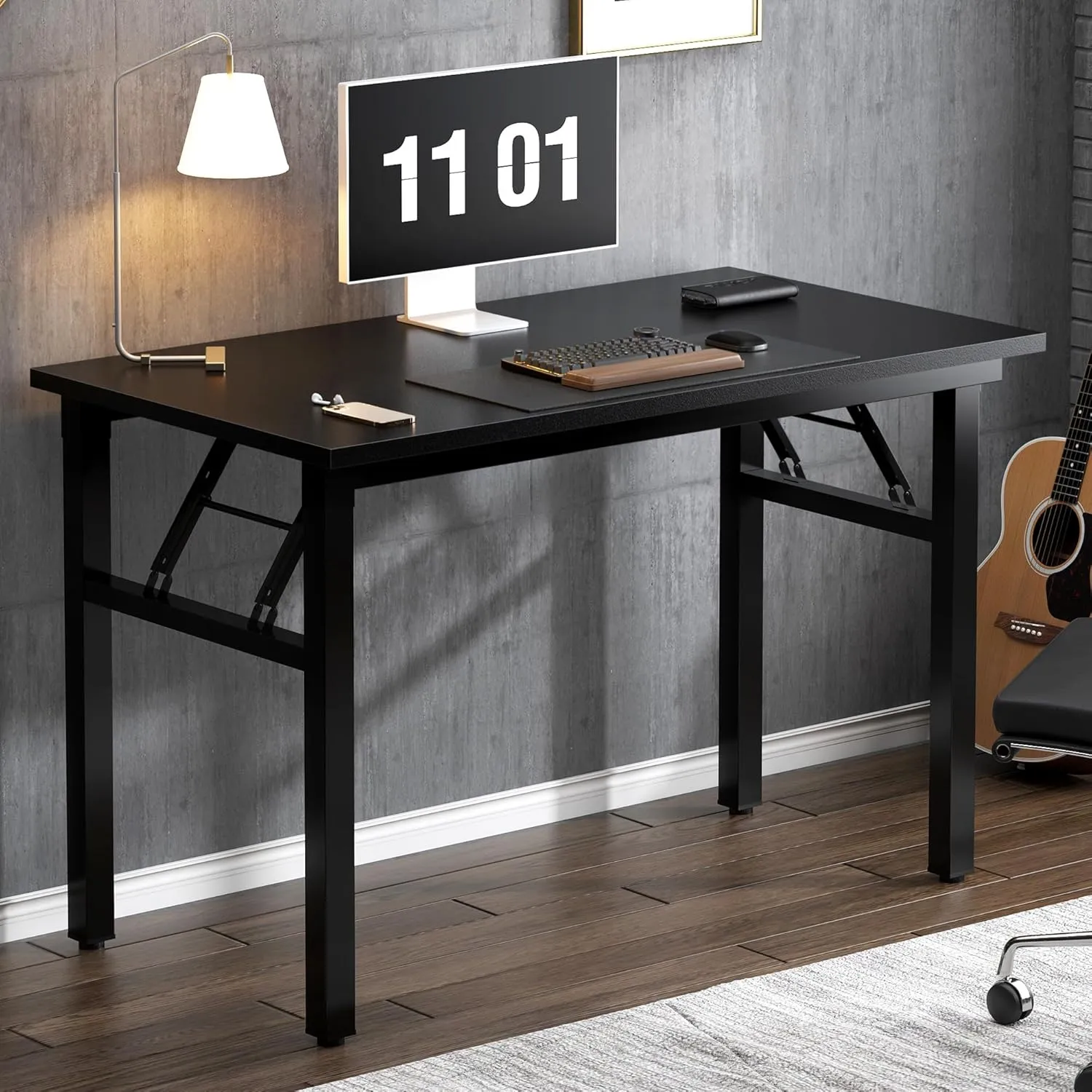 Need Folding Computer Desk - 39.4 Inch Foldable Office Writing Work Study Kids Student Teacher Home Bedroom Table for Small Space, Black