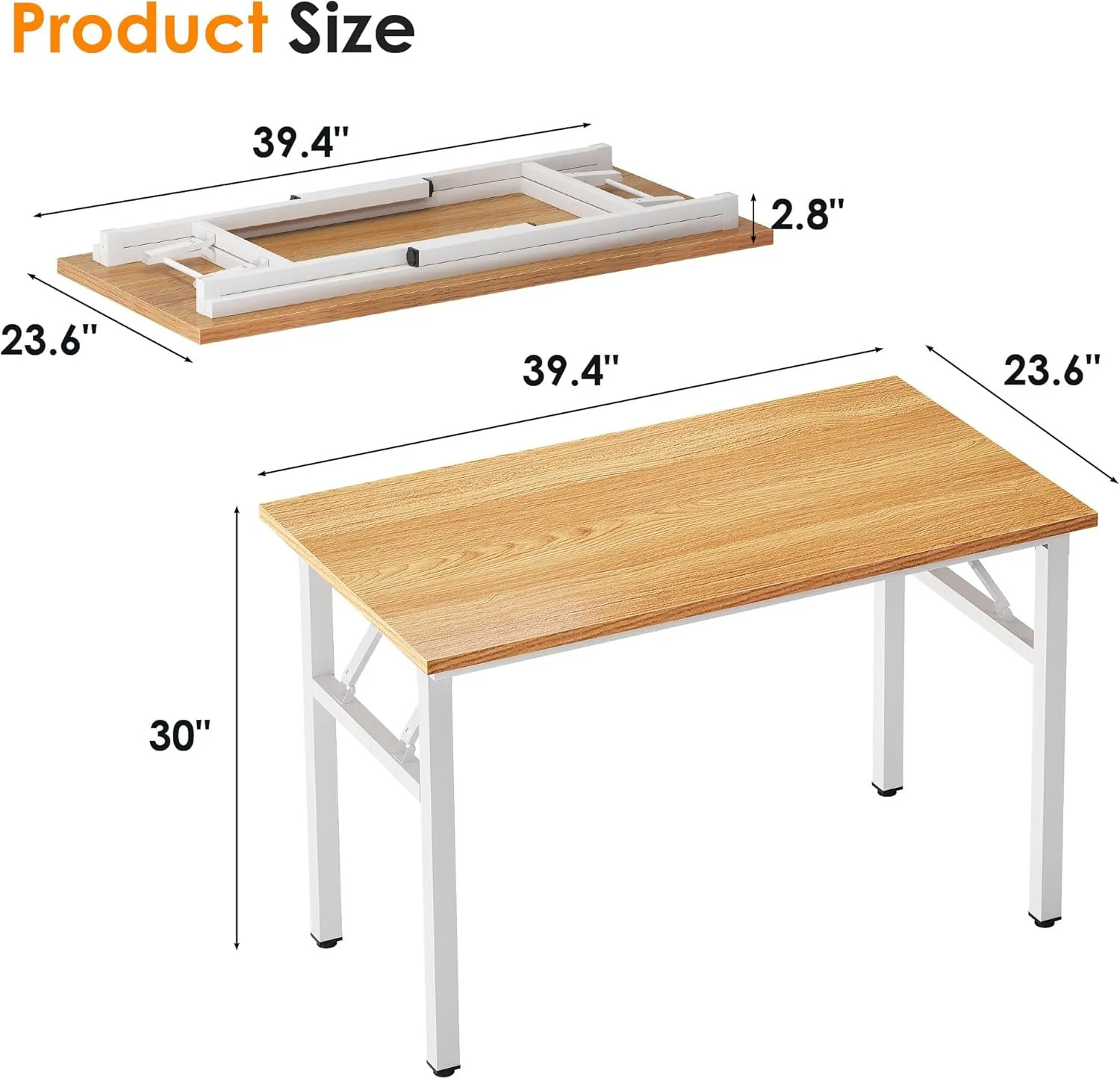 Need Folding Computer Desk - 39.4 Inch Foldable Office Writing Work Study Kids Student Teacher Home Bedroom Table for Small Space, Teak & White