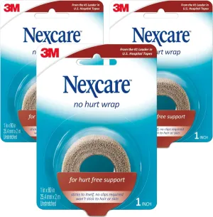 Nexcare No Hurt Tape, Self-Adhesive First Aid Wrap, 1 Inch x 2.2 Yards (3 Rolls), Pain-Free Removal, Breathable & Latex-Free for Sensitive Skin