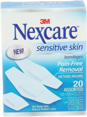Nexcare Sensitive Skin Bandages, Assorted Sizes, 20 Count (Pack of 4)