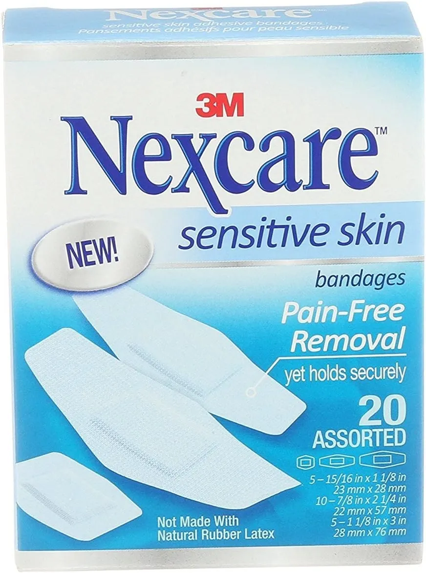Nexcare Sensitive Skin Bandages, Assorted Sizes, 20 Count (Pack of 4)