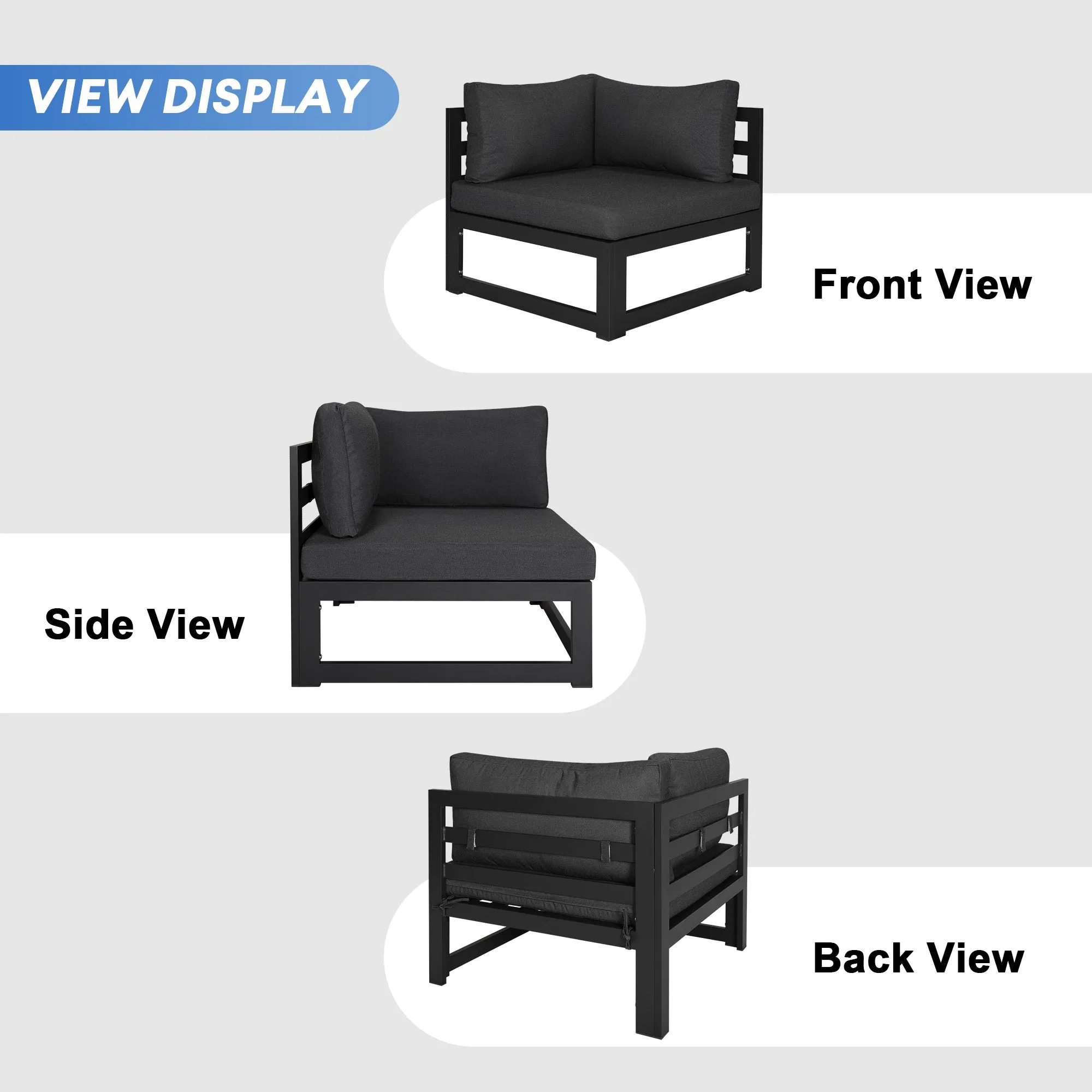 NICESOUL Aluminum Outdoor Sofa and Table 6 Seater 9-piece with Chaise Lounge
