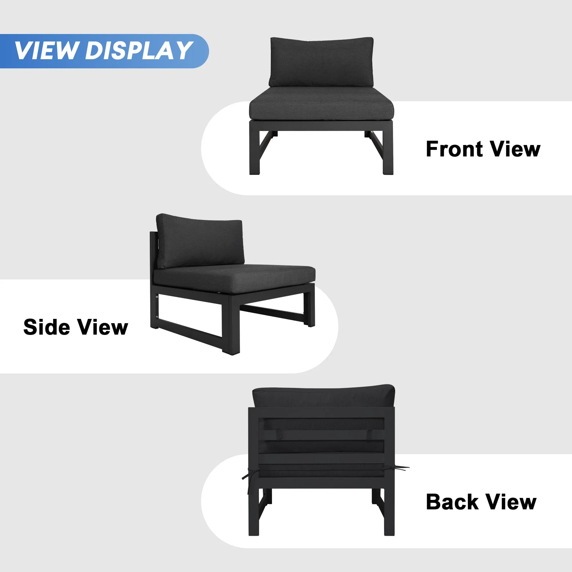 NICESOUL Aluminum Outdoor Sofa and Table 6 Seater 9-piece with Chaise Lounge