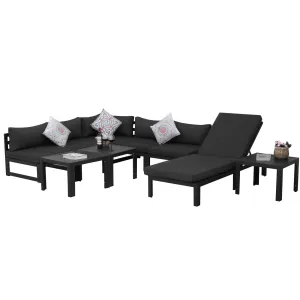 NICESOUL Aluminum Outdoor Sofa and Table 6 Seater 9-piece with Chaise Lounge