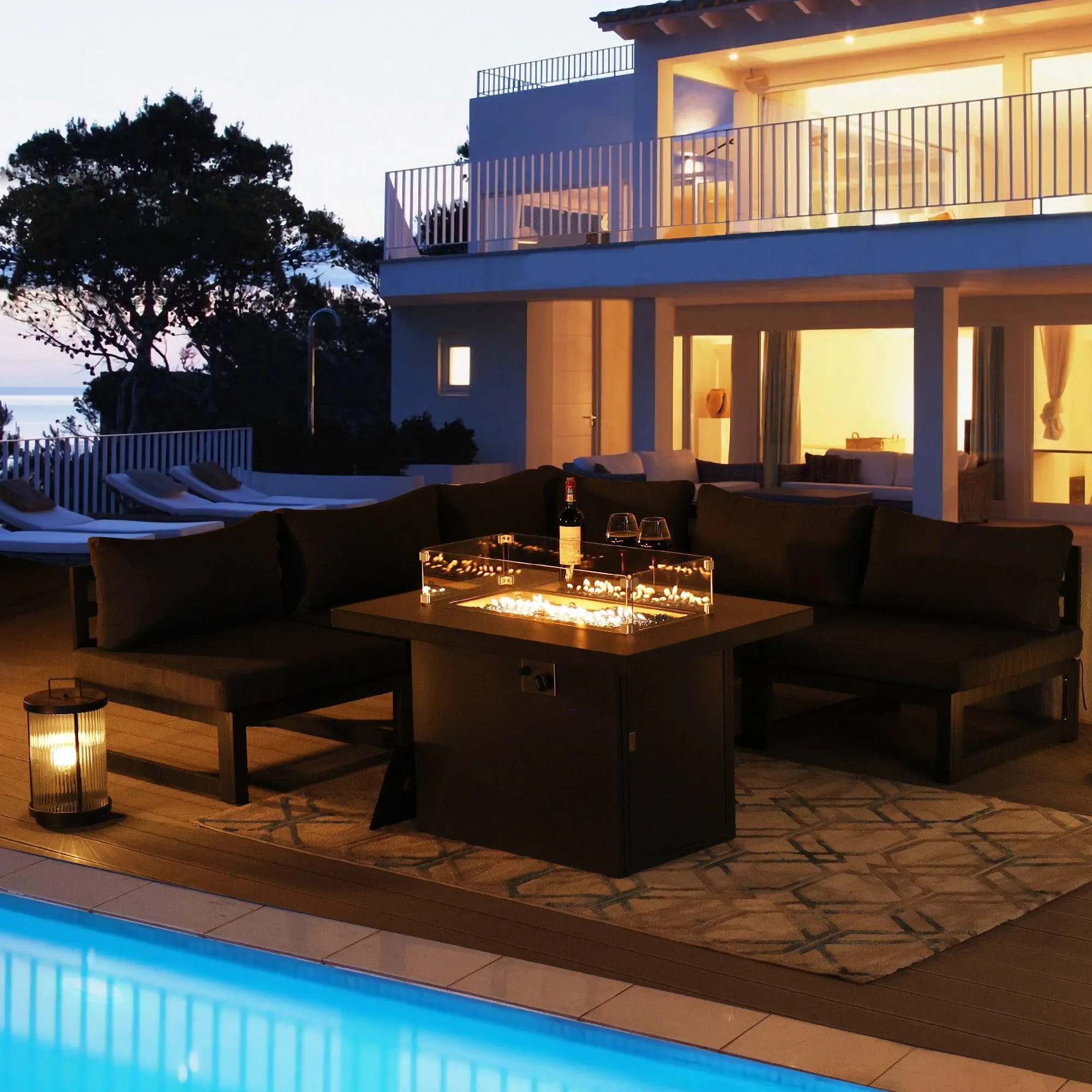 NICESOUL Aluminum Patio Sofa with Fire Pit 5 Seater 7-Piece