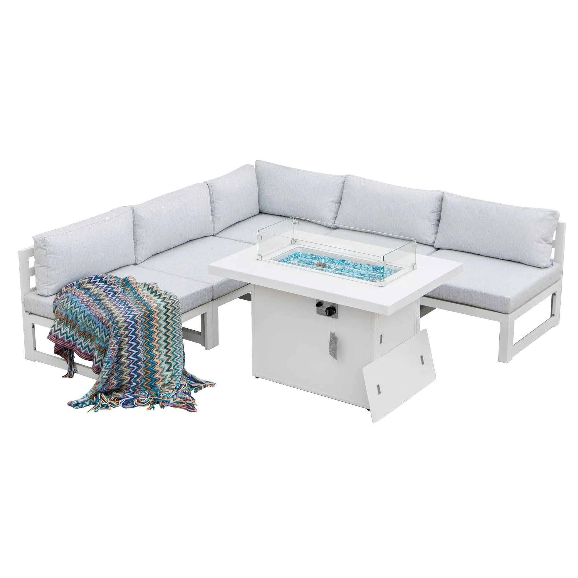 NICESOUL Aluminum Patio Sofa with Fire Pit 5 Seater 7-Piece
