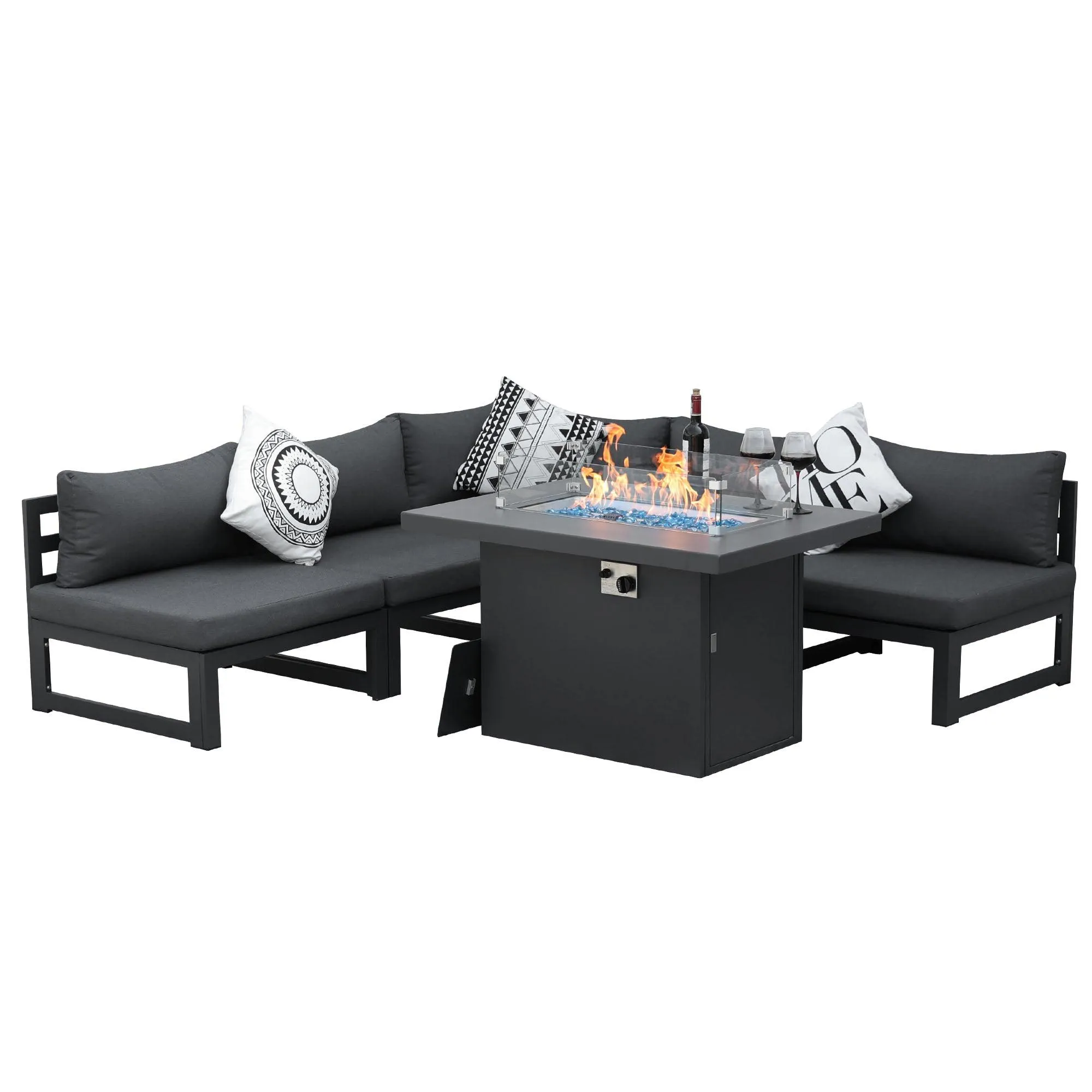 NICESOUL Aluminum Patio Sofa with Fire Pit 5 Seater 7-Piece